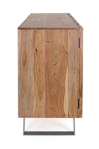 Servanta Aron cu 3 uși, lemn de salcâm cu inserții metalice și picioare din oțel, 145x45x90 cm - Img 4