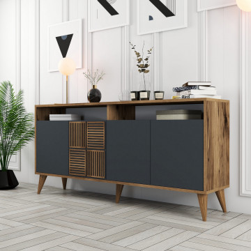 Servanta din pal melaminat Milano nuc si antracit 160x78x35 cm - Img 2