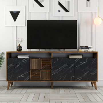 Servanta din pal melaminat Milano nuc si marmură Neagră 180x78,6x35 cm - Img 6