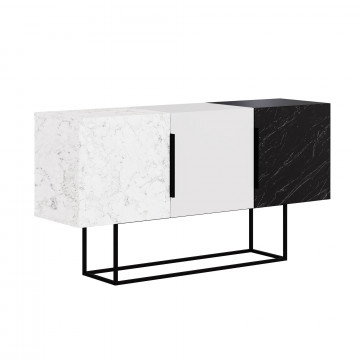 Servanta din pal melaminat Tontini alb, marmura, negru 150x79,5x42 cm