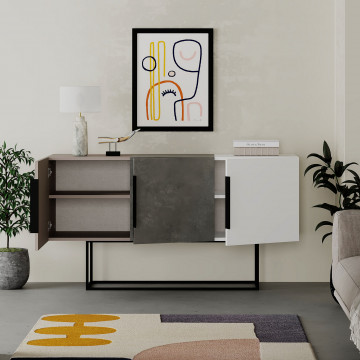 Servanta din pal melaminat Tontini gri, alb, mocha deschis 150x79,5x42 cm - Img 4