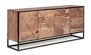 Servanta Egon, 4 uși, stil nordic, din lemn de acacia și oțel, 175x40x76 cm