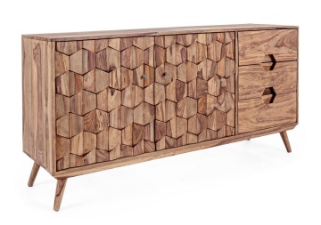 Servanta Kant, cu 2 uși și 3 sertare, din lemn de sheesham, finisaj natural, 145x40x77 cm
