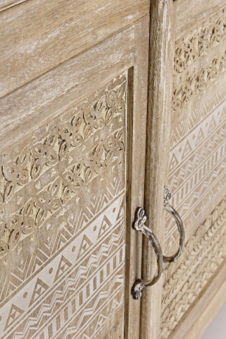 Servanta Mayra, cu 3 uși și 3 sertare, din lemn de mango sculptat manual, finisaj nitrocelulozic, 135x40x85 cm - Img 5
