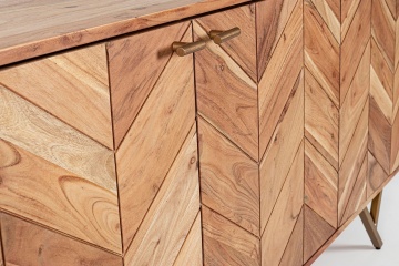 Servanta Raida, 160 cm, cu 3 uși, din lemn de acacia, stil vintage, 160x40x76 cm - Img 6
