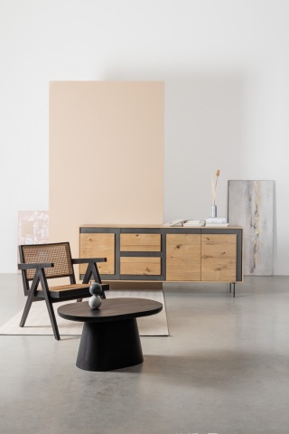 Servanta Stanwood cu 3 uși și 3 sertare, furnir de stejar și oțel, finisaj natural, 200x45x85 cm - Img 10