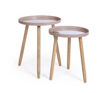 Set 2 măsuțe de cafea Edvard, cu blat tip oglindă și picioare din lemn de cauciuc, structură din oțel vopsit epoxidic, mov, diametre 35,5 cm și 40 cm - Img 3