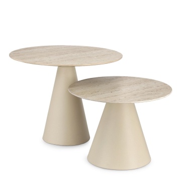 Set 2 măsuțe de cafea Hardy, rotunde, cu blat din ceramică efect travertin și bază metalică, diametre 50 cm și 60 cm - Img 6