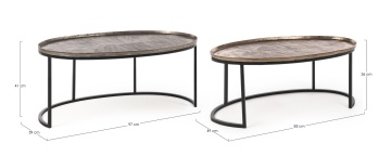 Set 2 măsuțe de cafea ovale Amira, cu cadru din oțel și blat din aluminiu antichizat - Img 2