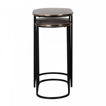 Set 2 masute de cafea ovale din metal Chandon 56x50x57 cm negru/maro - Img 2