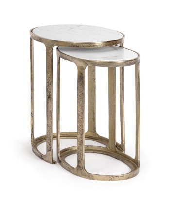 Set 2 Măsuțe de cafea ovale Janira, cu blat de marmură și cadru din aluminiu cu finisaj antichizat, 47x32x51 cm și 55x39x56 cm - Img 6