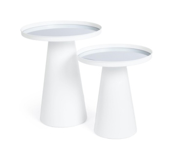 Set 2 măsuțe de cafea Reflex, rotunde, din oțel cu blat din sticlă oglindă, albe - Img 3