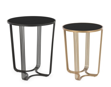 Set 2 măsuțe de cafea rotunde, cu blat din sticlă și cadru metalic, auriu/negru, diametru 42/50 cm