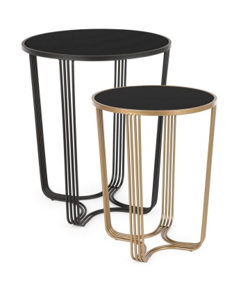 Set 2 măsuțe de cafea rotunde, cu blat din sticlă și cadru metalic, auriu/negru, diametru 42/50 cm - Img 5