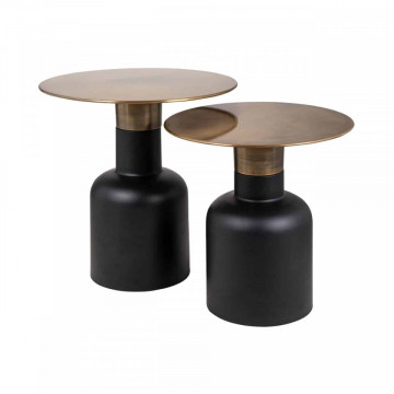 Set 2 masute de cafea rotunde din metal Rixo 45x45x45 cm negru/maro - Img 1