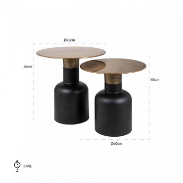 Set 2 masute de cafea rotunde din metal Rixo 45x45x45 cm negru/maro - Img 3