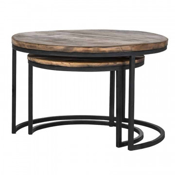 Set 2 masute de cafea rotunde din metal si lemn Brooke 45x76x76 cm maro - Img 2