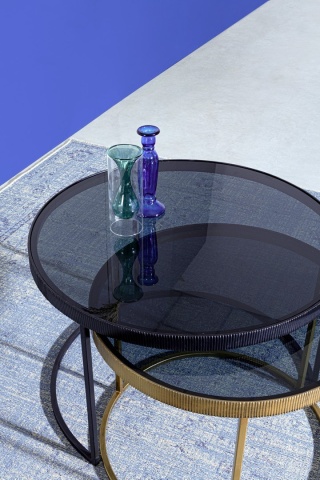 Set 2 Măsuțe de cafea Yamir rotunde, din oțel și sticlă securizată, diametre 60 cm și 75 cm - Img 5