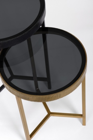 Set 2 Măsuțe de cafea Yamir rotunde, din oțel și sticlă securizată, diametre 35 cm și 40 cm - Img 4