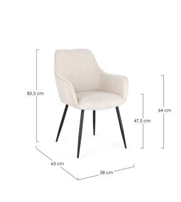 Set 2 scaune Cora, tapițate cu material textil, picioare din oțel, bej - Img 3