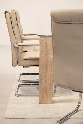 Set 2 scaune de birou Sydney, cu brațe, din piele ecologică și oțel cromat, taupe, 58x60,5x101,5 cm - Img 9