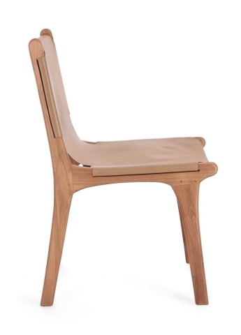 Set 2 scaune Eugenie, din lemn de tec și piele naturală, taupe, 46 x 59 x 85 cm - Img 6