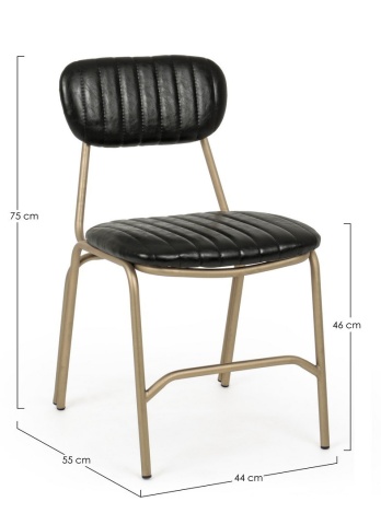 Set 2 scaune tapițate, cu ținte metalice, din piele ecologică și metal, negru, 44 x 55 x 80 cm - Img 2