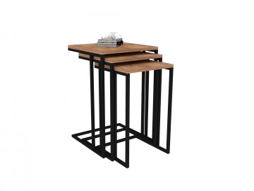 Set 3 masute de cafea patrate Stoli nuc 40 cm, 36 cm, 32 cm