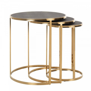 Set 3 masute de cafea rotunde Calesta 60.5x56.5x56.5 cm gri/auriu - Img 3