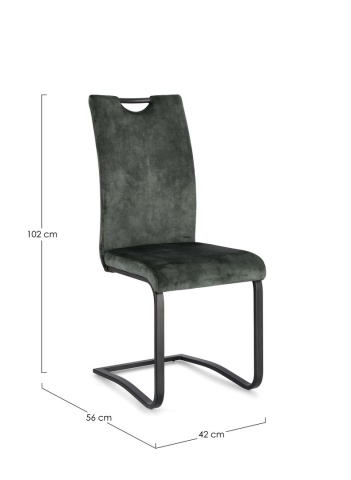 Set 4 scaune Kenneth, din catifea și oțel vopsit electrostatic, Verde închis, 42x56x102 cm - Img 2