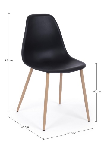 Set 4 scaune Mandy, șezut polipropilenă negru și picioare metalice aspect lemn natur, 53x46x82 cm - Img 2
