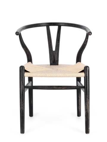 Set de 2 Scaun din lemn de fag cu șezut împletit, natural/negru, 50 x 49.5 x 77 cm - Img 4