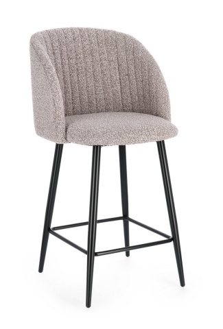 Set de 2 scaune de bar Queen, cu tapițerie din material boucle, negru/bej