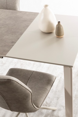 Set de 2 scaune, șezut din piele ecologică, picioare din oțel vopsit epoxidic, Taupe - Img 11