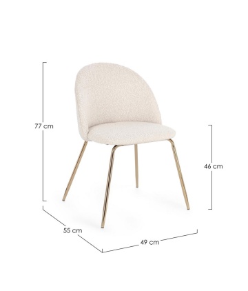 Set de 4 scaune cu tapițerie bouclé, ivoire, cu picioare metalice aurii - Img 3