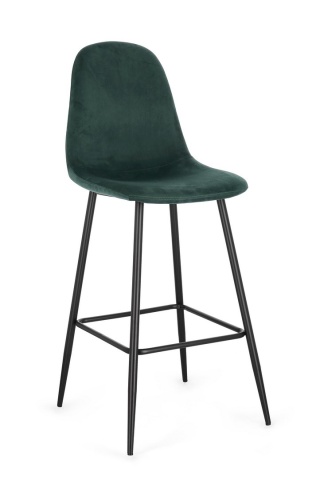 Set de 4 scaune de bar Irelia, cu picioare din oțel negru și tapițerie catifea verde închis, 75 cm