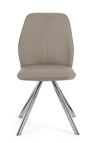 Set de 4 scaune din piele ecologică și picioare din oțel cromat, taupe, 44x62x88 cm - Img 3