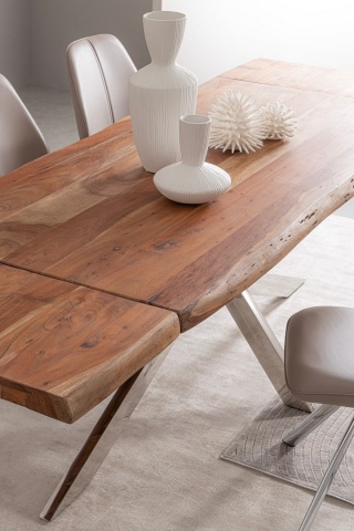 Set de 4 scaune din piele ecologică și picioare din oțel cromat, taupe, 44x62x88 cm - Img 9