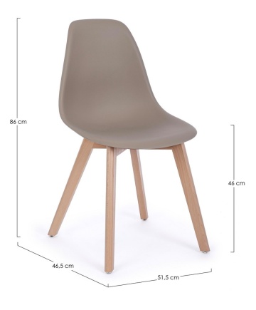 Set de 4 scaune din plastic și lemn de fag, Taupe - Img 2