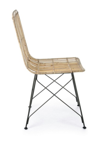 Set de 4 scaune din țesătură Kubu și metal, Natural / Gri Metalizat, 55x45x85 cm - Img 4