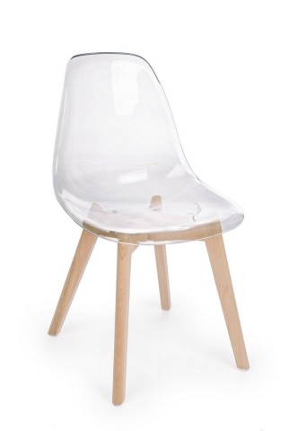 Set de 4 Scaune moderne din plastic și lemn de fag, transparent, 52 x 47 x 82 cm