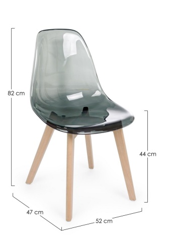 Set de 4 Scaune moderne din plastic și lemn de fag, transparent fumuriu, 52 x 47 x 82 cm - Img 2