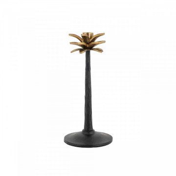 Suport lumanare palmier din metal Amora, negru/gold - Img 1
