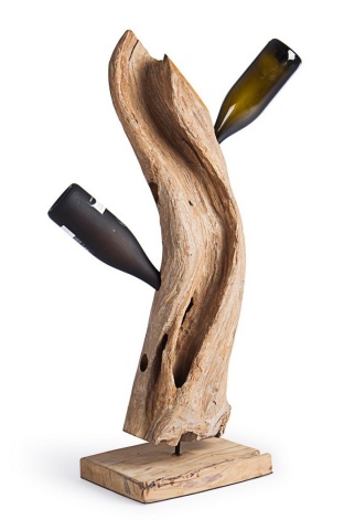 Suport sticle Adanya din rădăcină de tec, cu finisaj natural, 30x20x90 cm - Img 5