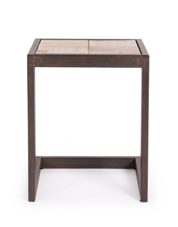 Taburet jos Blocks, stil nordic, metal și lemn de brad, 36x32x47 cm - Img 4