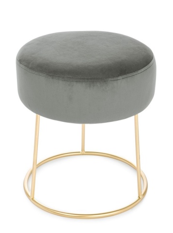Taburet rotund Clarissa, gri, cu șezut efect catifea și picioare din metal, 35x40 cm