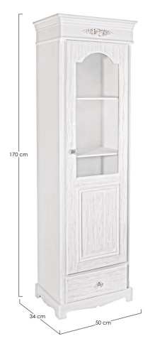 Vitrină Blanc, cu 1 ușă și 1 sertar, din MDF, finisaj alb mat cu efect albit, 50x34x170 cm - Img 2