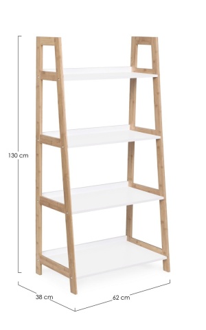 Bibliotecă Brooklyn din bambus alb 130 cm - Img 2