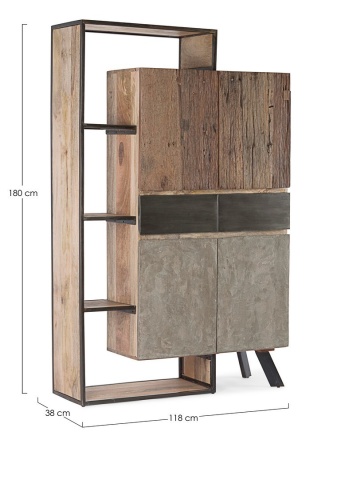 Biblioteca Manchester, 2 uși, 2 sertare, din lemn de mango și oțel, stil natural, 118x38x180 cm - Img 2