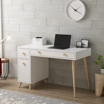 Birou cu dulapior din pal melaminat Inarch alb 120 cm - Img 2